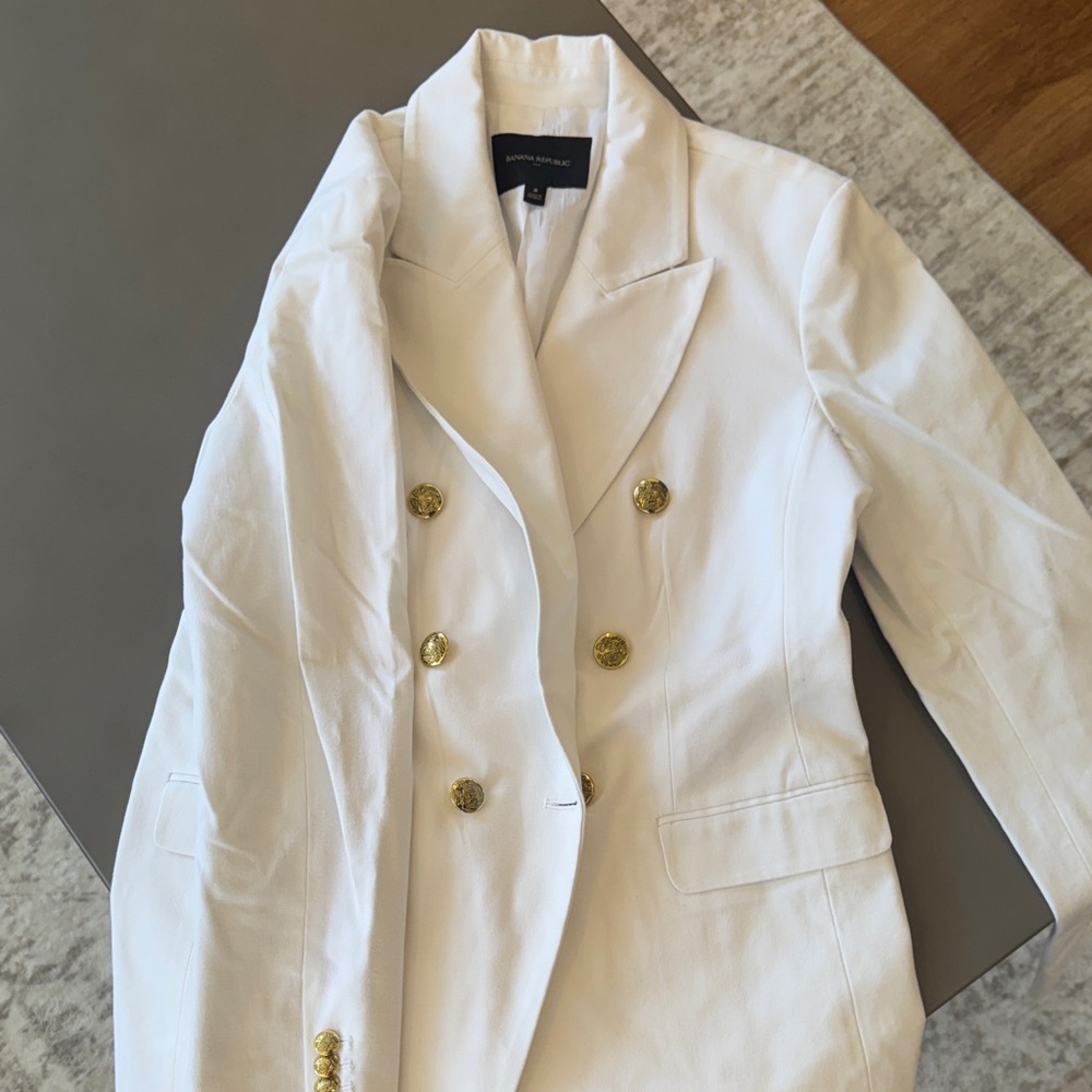 Banana Republic White Double-Breasted Blazer with Gold Buttons